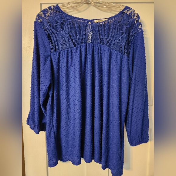 Zac & Rachel Tops - Zac & Rachel Blue Swiss Dot 3/4 sleeve blouse Womens sz 1X work fall corp core